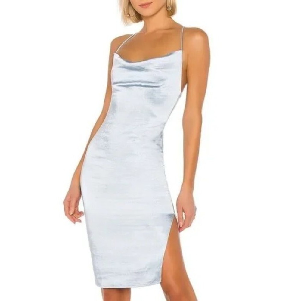 Superdown Revolve Slip Mini Dress Silky Satin Powder Blue Strappy Graduation 6-8